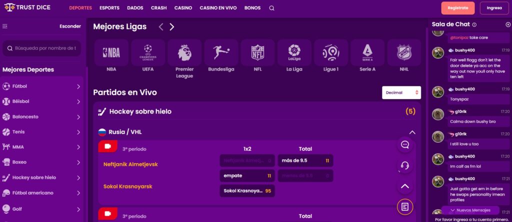 TrustDice sitio de apuestas deportivas